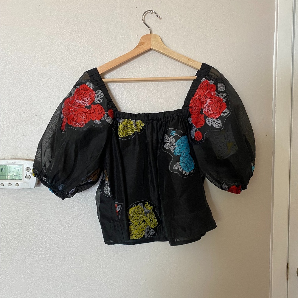 Ganni Flower Patch Organza Blouse, Size 36 (US size 6)